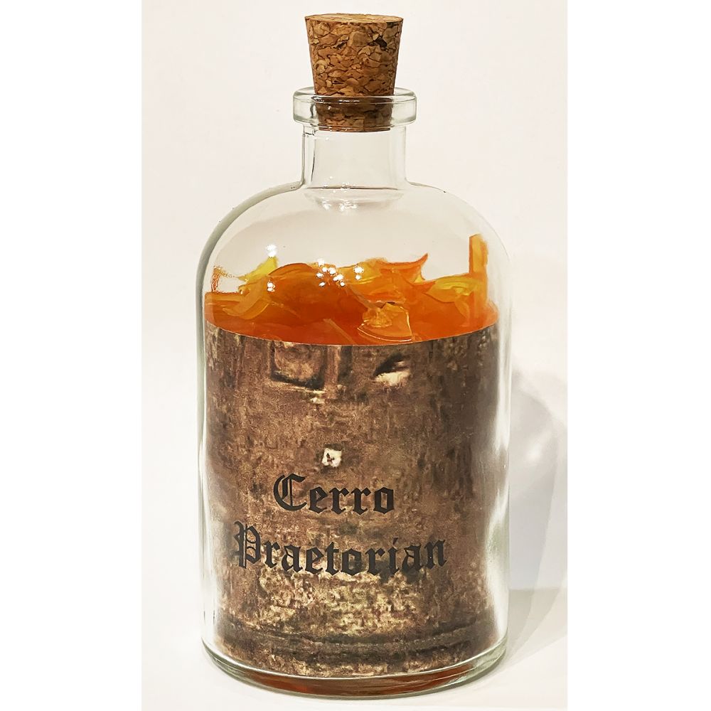 <br/>Cerro Praetorian, 10/9/2025<br/>Apx 6½" x 3" x 3"<br/>glass, paper, ink, cork and plastic